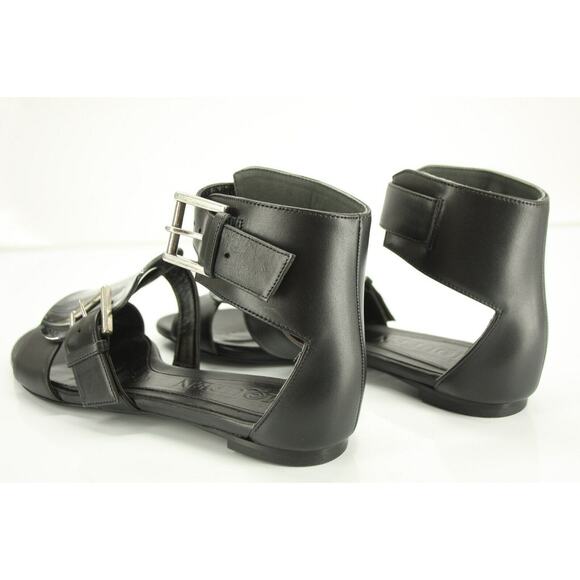 Alexander McQueen Black Leather Flat Ankle Strap Sandals Size 37 Womens New $895 - Picture 7 of 11